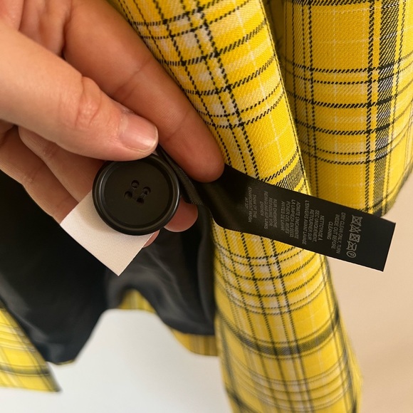 ASOS Yellow & Black Plaid Long Preppy Blazer Size 2 - Picture 10 of 10